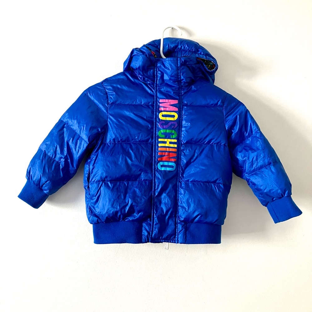 Moschino Authentic Kid's Down Blue Zippered Puffer Jacket Size 4